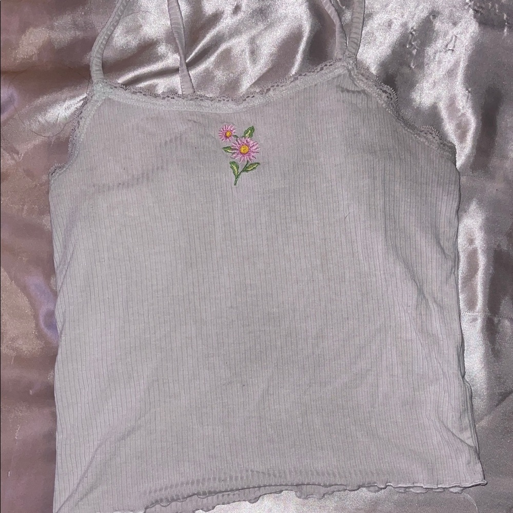 Art Class Floral Embroidered Camisole - White